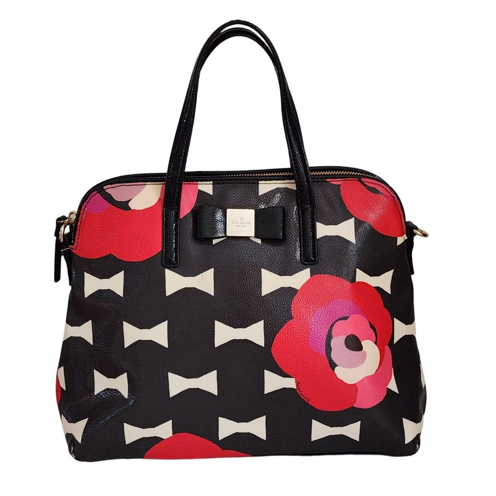 KATE SPADE Bloom‎ Drive Margot Satchel Black Pink Floral Bow Print - Picture 3 of 9